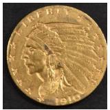 1910 $2.5 GOLD INDIAN AU