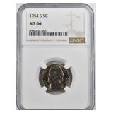 1954 S JEFFERSON NICKELS NGC MS 66 1954 S JEFFERSON NICKELS NGC MS 66