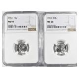 (2) 1953 ROOSEVELT DIMES NGC MS 66 (2) 1953 ROOSEVELT DIMES NGC MS 66