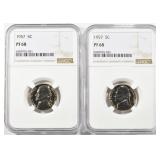 2 1957 JEFFERSON NICKELS NGC PF-68 2 1957 JEFFERSON NICKELS NGC PF-68