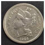 1888 3-CENT NICKEL AU 1888 3-CENT NICKEL AU