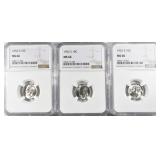 (3) 1952S ROOSEVELT DIMES NGC MS66 (3) 1952S ROOSEVELT DIMES NGC MS66