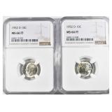 (2) 1952D ROOSEVELT DIMES NGC MS66FT (2) 1952D ROOSEVELT DIMES NGC MS66FT