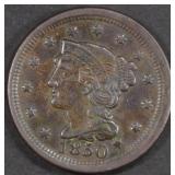 1850 BRAIDED HAIR LARGE CENT AU 1850 BRAIDED HAIR LARGE CENT AU