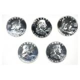 (5) PROOF FRANKLIN HALF DOLLARS (4) 1961 & (1) 63 (5) PROOF FRANKLIN HALF DOLLARS (4) 1961 & (1) 63