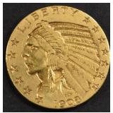 1908 $5 GOLD INDIAN VF