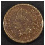 1863 INDIAN CENT XF/AU