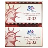 (2) 2002 UNITED STATES SILVER PROOF SETS OGP