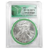 2002 SILVER EAGLE PCGS MS70 MONSTER BOX LABEL