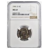 1941 D JEFFERSON NICKEL NGC MS 67