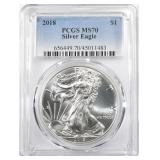 2018 AMERICAN SILVER EAGLE PCGS MS 70 2018 AMERICAN SILVER EAGLE PCGS MS 70