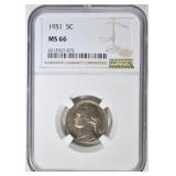 1951 JEFFERSON NICKEL NGC MS66