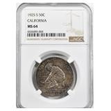 1925-S CALIFORNIA COMMEM HALF DOLLAR NGC MS 64 1925-S CALIFORNIA COMMEM HALF DOLLAR NGC MS 64