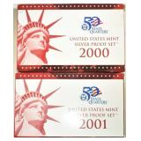 2000, 01 UNITED STATES SILVER PROOF SETS OGP 2000, 01 UNITED STATES SILVER PROOF SETS OGP
