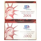 2001,02 UNITED STATES SILVER PROOF SETS OGP