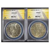 1922-D MS61 & 1923 MS62 PEACE DOLLARS ANACS