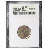 1938-D/D BUFFALO NICKEL ANACS MS65 RPM-2 1938-D/D BUFFALO NICKEL ANACS MS65 RPM-2