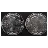 (2) 1 OZ .999 SILVER BUFFALO DESIGN ROUNDS (2) 1 OZ .999 SILVER BUFFALO DESIGN ROUNDS