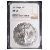 2019 AMERICAN SILVER EAGLE, NGC MS-69 2019 AMERICAN SILVER EAGLE, NGC MS-69