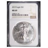 2019 AMERICAN SILVER EAGLE, NGC MS-69