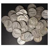 (50) 90% SILVER MIXED DATES MERCURY DIMES