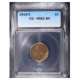 1915-D LINCOLN CENT ICG MS62 BN