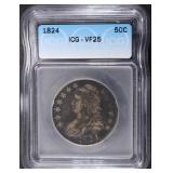 1824 CAPPED BUST HALF DOLLAR ICG VF25