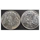 (2) 1 OZ .999 SILVER BUFFALO DESIGN ROUNDS