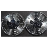 (2) 1 OZ .999 SILVER 2016 MAPLE LEAF ROUNDS