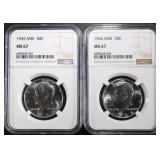 1965 & 1966 SMS KENNEDY HALF DOLLARS NGC MS67