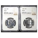 (2) 1964 PROOF KENNEDY HALF DOLLARS NGC PF67