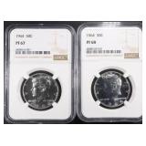 (2) 1964 PROOF KENNEDY HALF DOLLARS NGC PF68