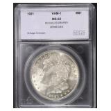 1921 MORGAN DOLLAR SEGS MS-63 SO-CALLED ZERBIE