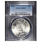 1923 PEACE DOLLAR PCGS MS63