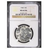 1948 FRANKLIN HALF DOLLAR NGC MS64 FBL