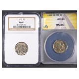 1936 ANACS MS63 & 1937 NGC MS65 BUFFALO NICKELS