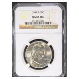 1948-D FRANKLIN HALF DOLLAR NGC MS64 FBL