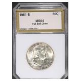 1951-S FRANKLIN HALF DOLLAR PCI CH/GEM BU FBL 1951-S FRANKLIN HALF DOLLAR PCI CH/GEM BU FBL
