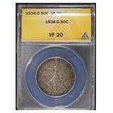 1938-D WALKING LIBERTY HALF DOLLAR ANACS VF20 1938-D WALKING LIBERTY HALF DOLLAR ANACS VF20