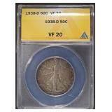 1938-D WALKING LIBERTY HALF DOLLAR ANACS VF20