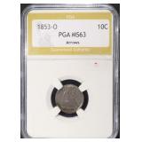 1853-O SEATED LIBERTY DIME ARROWS PGA CH BU