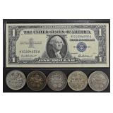 5 COLUMBIAN COMMEM HALVES XF & 1957 $1 SILVER CERT 5 COLUMBIAN COMMEM HALVES XF & 1957 $1 SILVER CERT