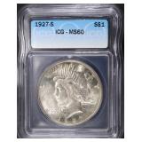 1927-S PEACE DOLLAR ICG MS60 1927-S PEACE DOLLAR ICG MS60