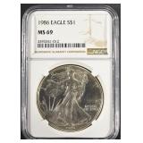 1986 AMERICAN SILVER EAGLE NGC MS69