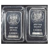 (2) 1 OZ .999 SILVER SUNSHINE MINTING BARS