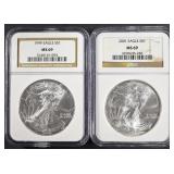 1999 & 2001 AMERICAN SILVER EAGLES NGC MS69