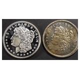 (2) 1 OZ .999 SILVER MORGAN DESIGN ROUNDS