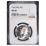 1965 SMS KENNEDY HALF DOLLAR NGC MS68