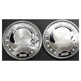 (2) 1 OZ .999 SILVER 2023 BABYS FIRST XMAS ROUNDS (2) 1 OZ .999 SILVER 2023 BABYS FIRST XMAS ROUNDS