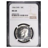 1966 SMS KENNEDY HALF DOLLAR NGC MS68